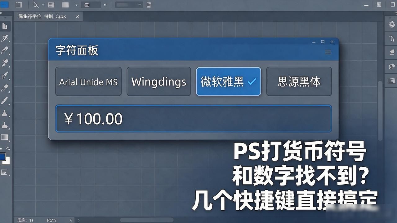 PS打货币符号和数字找不到?几个快捷键直接搞定