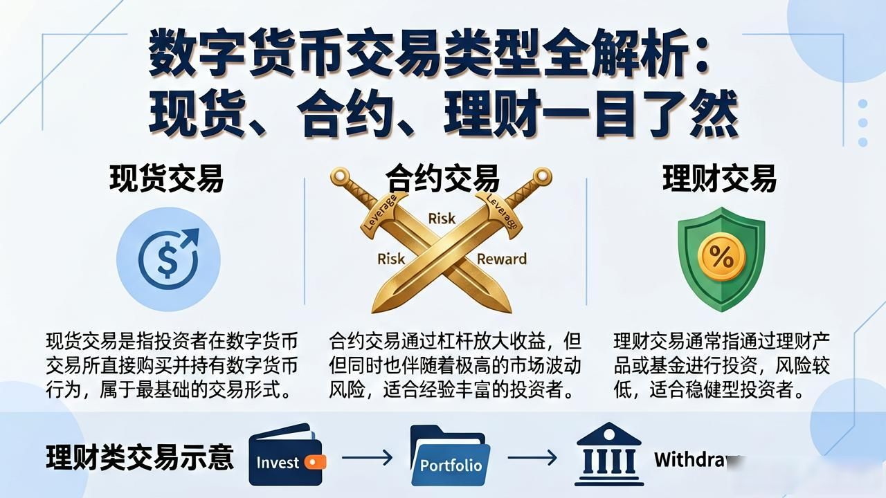 数字货币交易类型全解析:现货、合约、理财一目了然