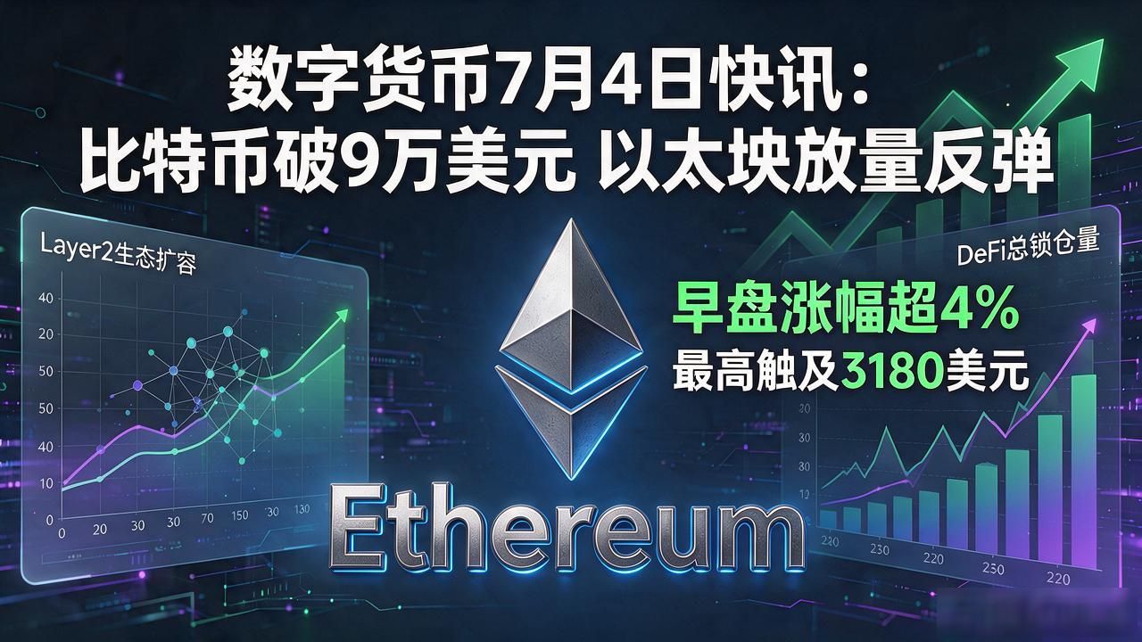 数字货币7月4日快讯:比特币破9万美元 以太坊放量反弹